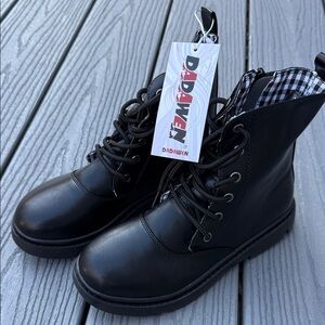 DADAWEN Kids Black Lace-Up Combat Boots